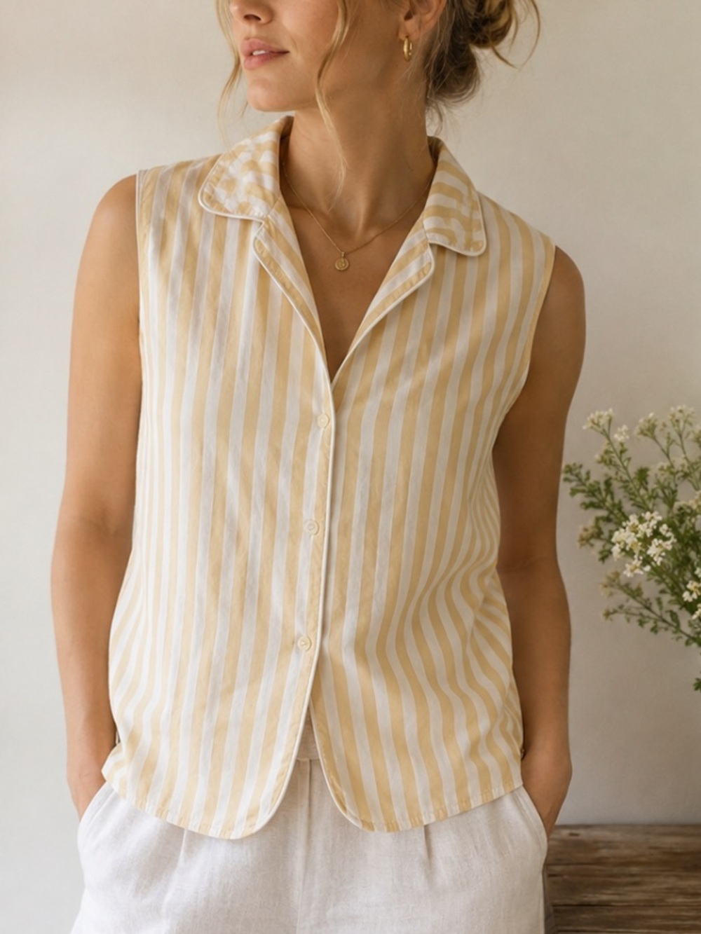 VTG 90’s Michael KORS Striped Sleeveless Button-Up Classic Minimalist Archival
